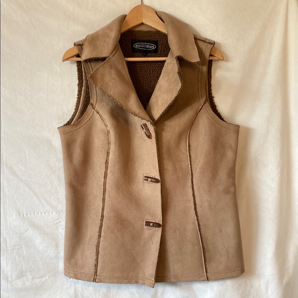 Vintage Northern Reflections Tan Brown Shearling Sherpa Suede Fur Teddybear Vest